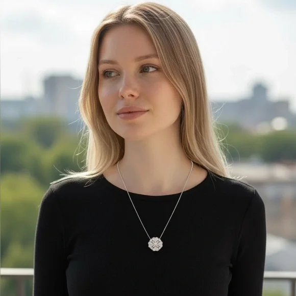 CHANEL Silver Necklace with Clover Rhinestone Pendant - Picture 2 of 8